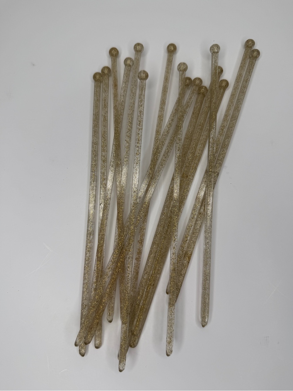 Vintage Cocktail Stir Swizzle Sticks Gold Sparkle Confetti 16 MCM